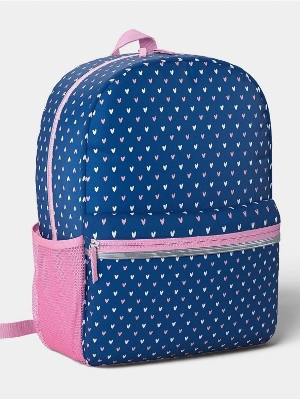 Heart Print White Navy & Pink Backpack Matching Sets Water Bottle Lunch Bag